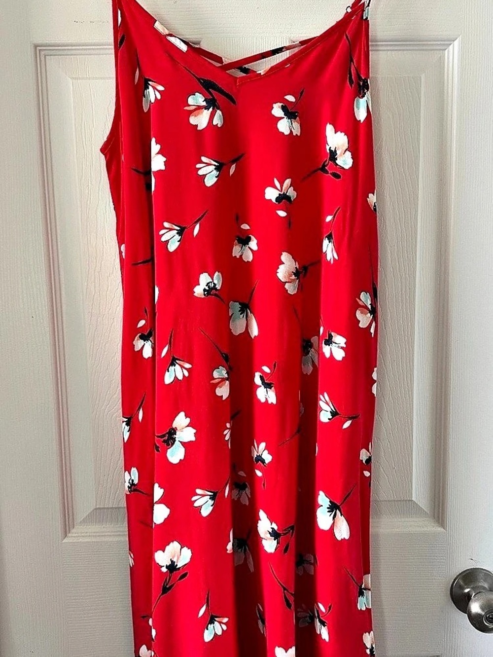 Criss-Cross Back Red Floral Slip Dress Size Medium